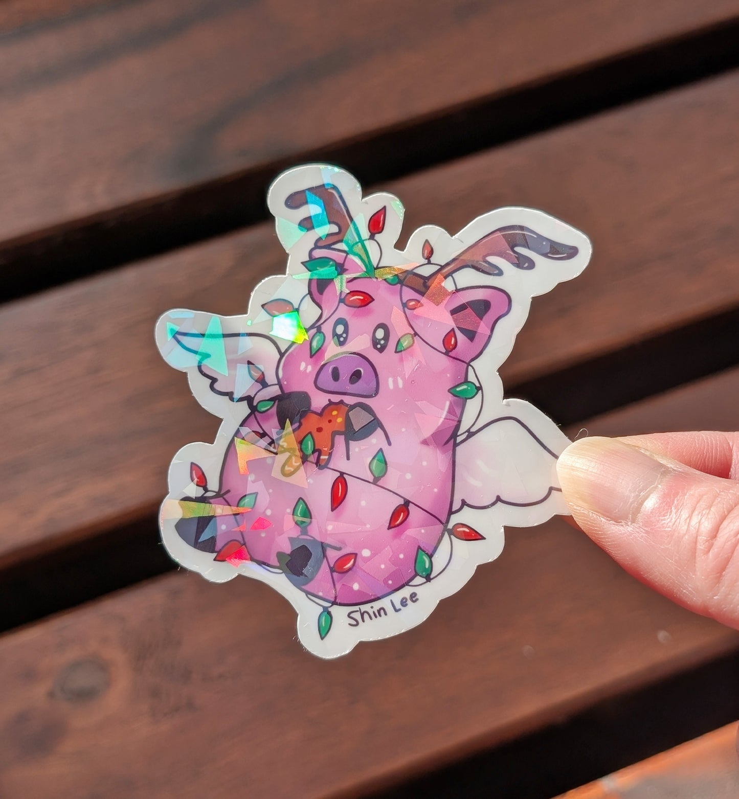 Flying Rein-Pig In the Lights Sticker