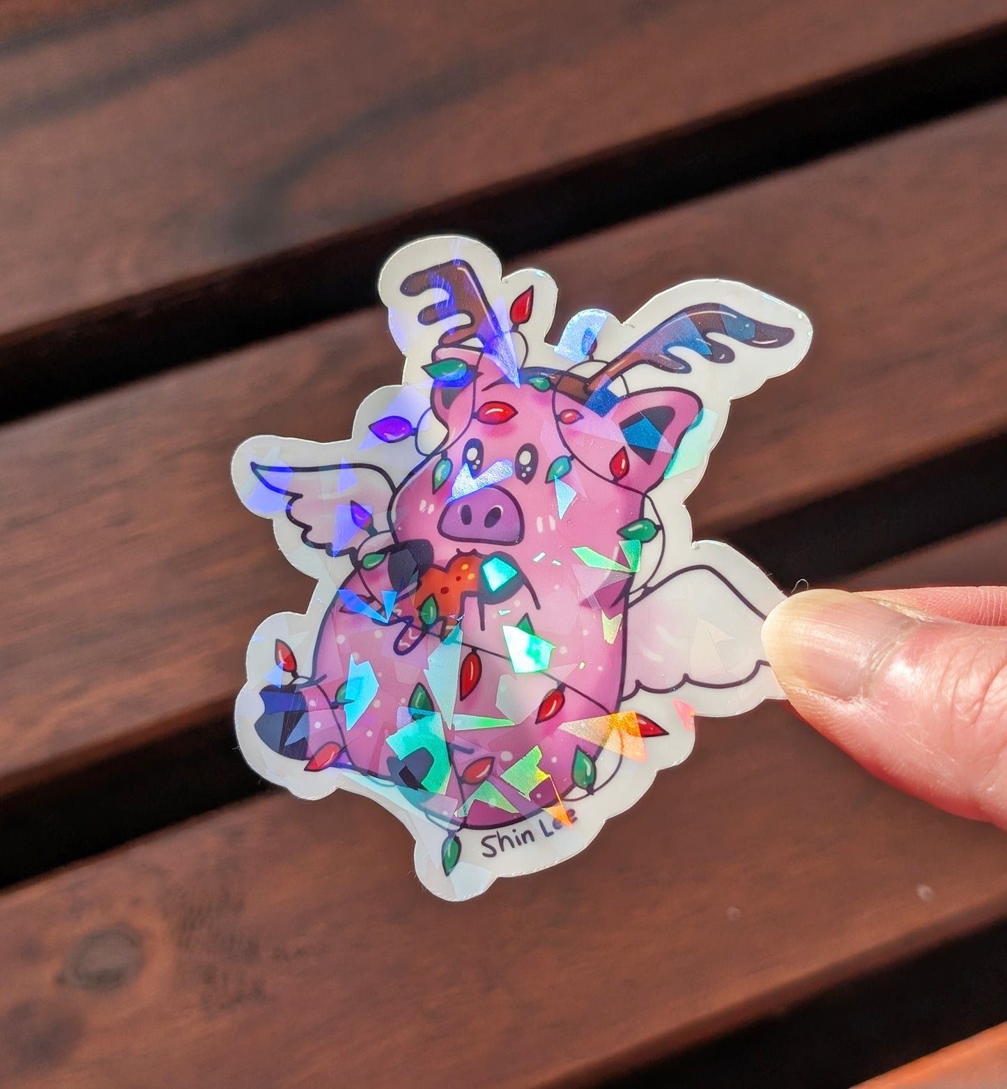 Flying Rein-Pig In the Lights Sticker