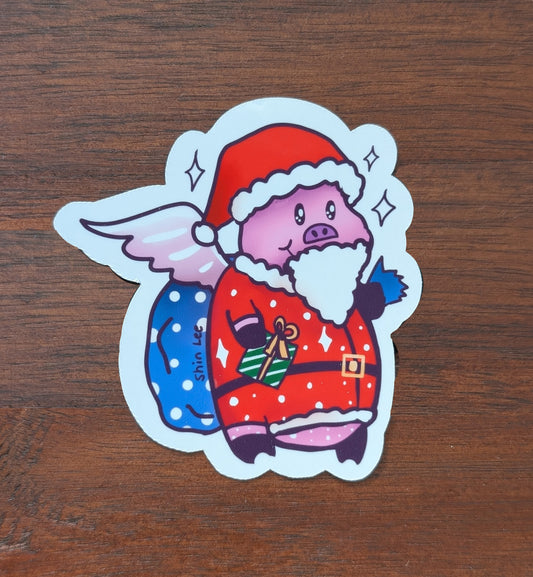 Flying Pig Santa Sticker