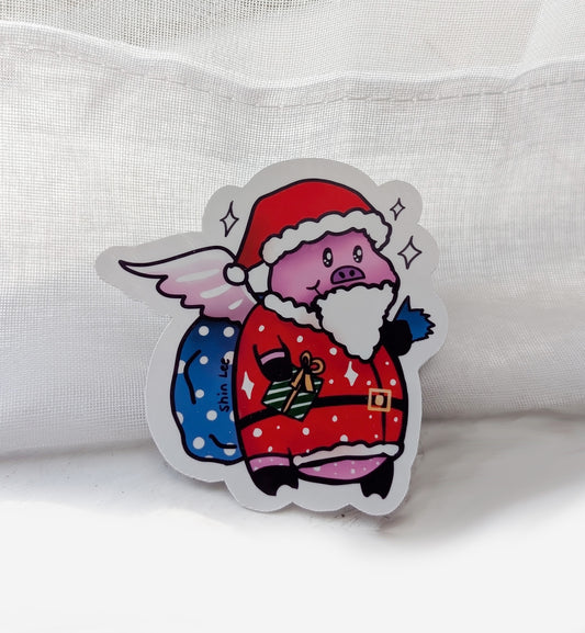 Flying Pig Santa Sticker