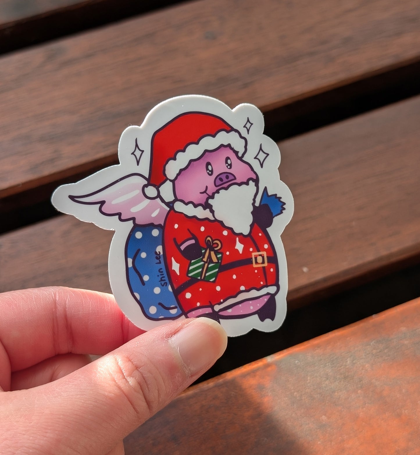 Flying Pig Santa Sticker